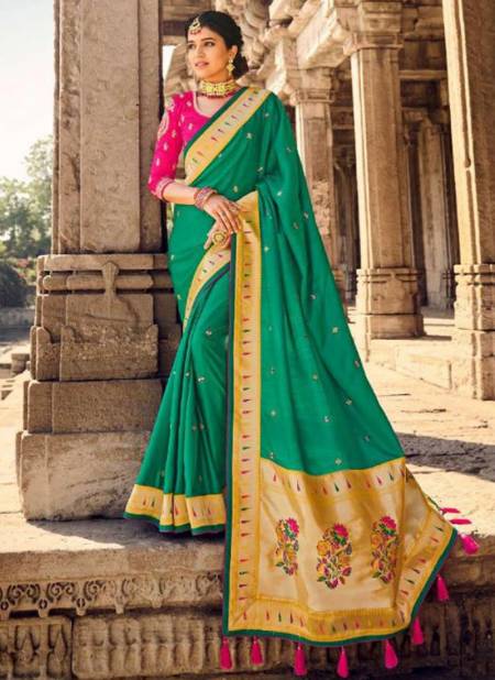 Green Colour Gajraj 300 New Latest Designer Ethnic Wear Banarasi Silk Saree Collection 310